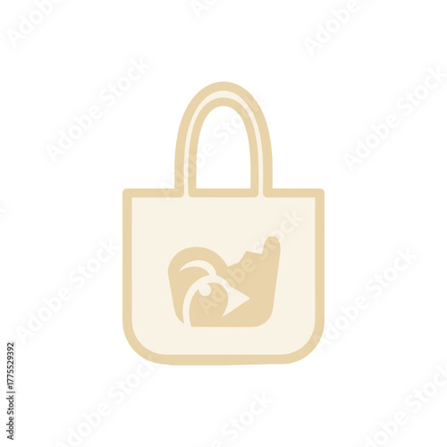 A simple, minimalist illustration of a beige tote bag with a cute cartoon dog face graphic.