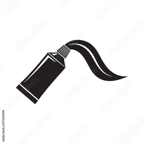 A black and white vector icon of a tube squeezing out a thick paste or cream in a wavy line.