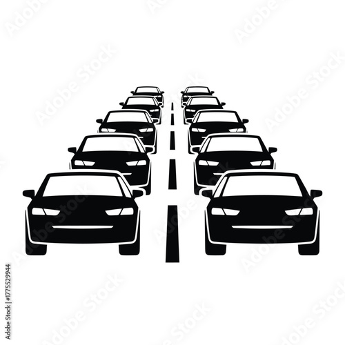 Black cars in a traffic jam on a highway