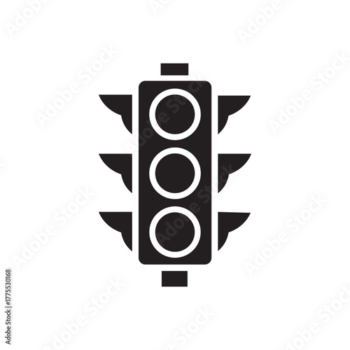 A simple black and white icon representing a traffic light with three circular lights.