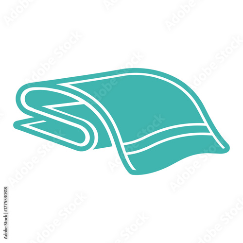 A simple flat design icon of a folded teal towel with white stripes, isolated on a white background.