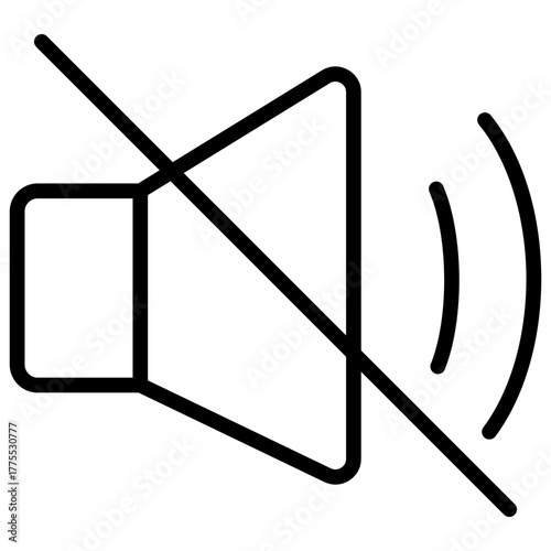 Mute Sound Outline Icon Design Vector - crossed out speaker representing silence, mute mode, or no sound