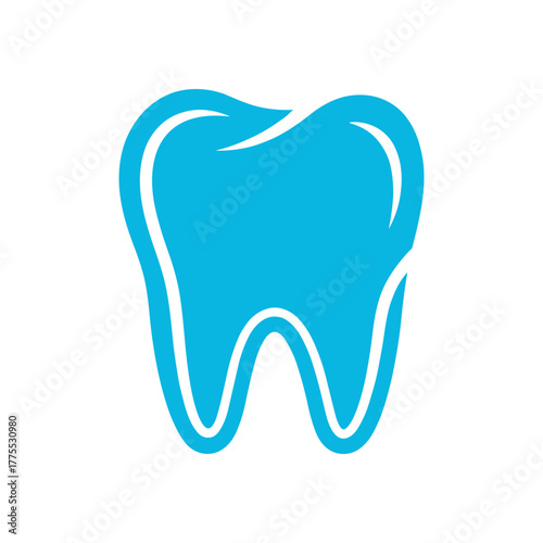 A simple graphic vector illustration of a bright blue molar tooth representing dental care.