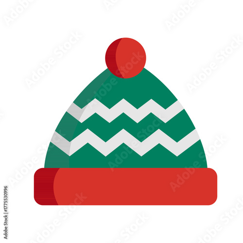 Christmas Beanie Hat Icon, Flat Style Vector Illustration
