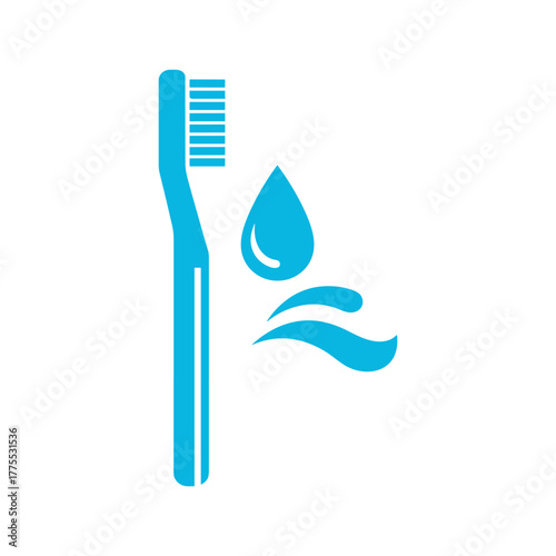 A blue toothbrush with a water droplet and toothpaste illustration, representing oral hygiene.
