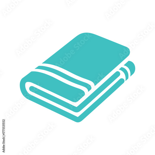 A simple, flat design graphic icon of a neatly folded turquoise towel.