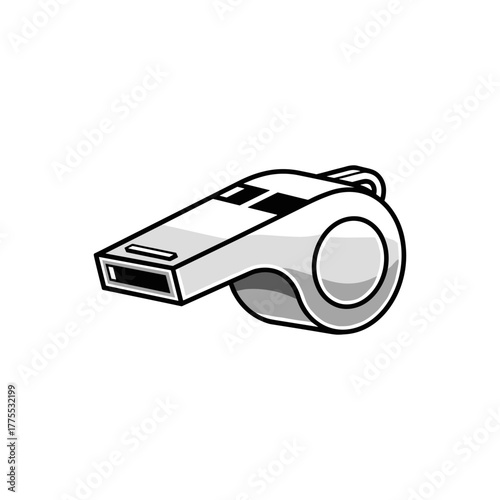 A simple black and white illustration of a classic sports whistle, often used by referees.