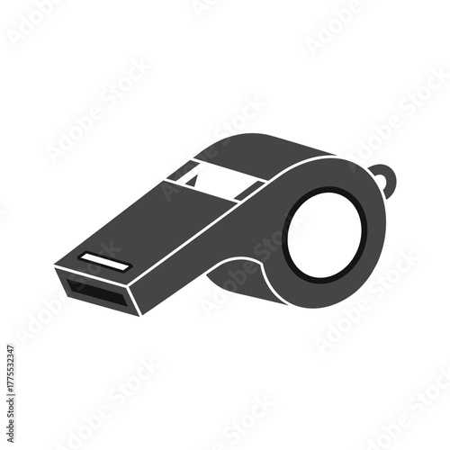 A gray whistle with a white center on a white background.
