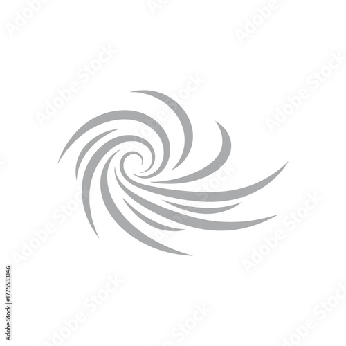 A swirling, stylized illustration of a spiral with curved lines, representing wind or energy.