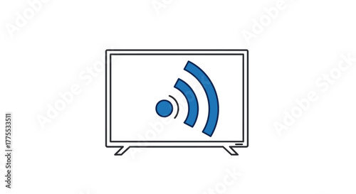 Line drawing of a television with a blue Wi-Fi symbol on its screen against a white background.