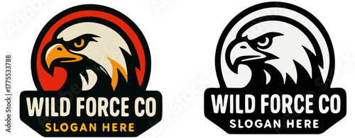 Two versions of a logo featuring an eagle head above text "Wild Force Co".