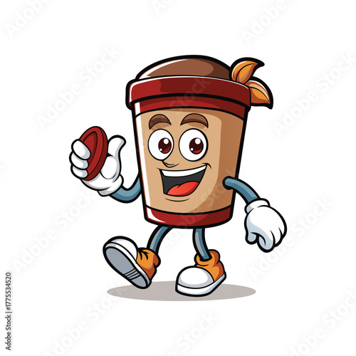 Coffee cup with okay hand pose cartoon mascot illustration character vector clip art