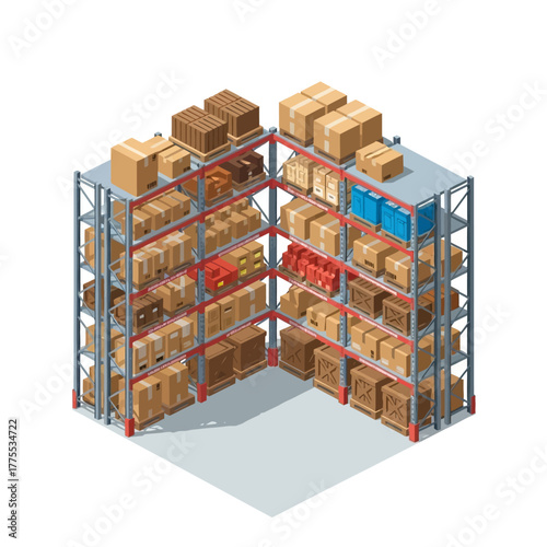 Full Metal Racks Holding Stacked Cardboard Parcels and Crates