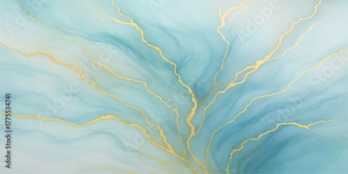 Abstract blue and yellow paint texture with water surface pattern reflection