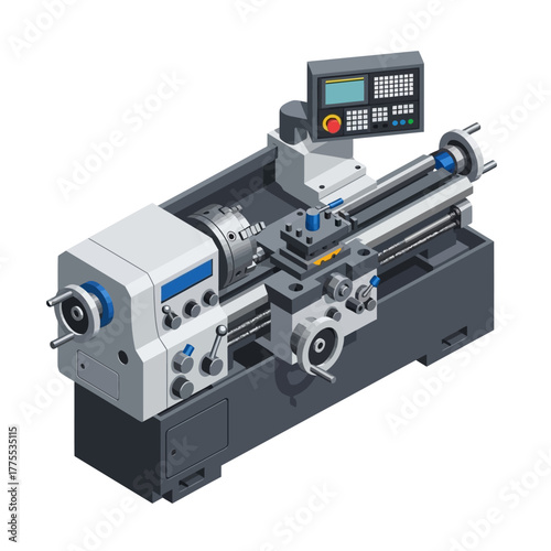 Industrial Manufacturing Vector Equipment: Metal Turning CNC Lathe