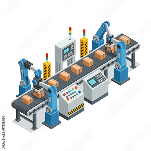Industrial Logistics Vector Automation and Assembly Process Illustration