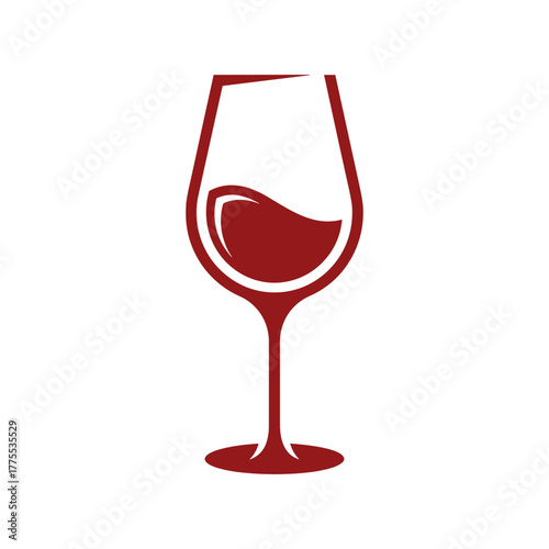 Illustration of a red wine glass with wine inside on a white background.