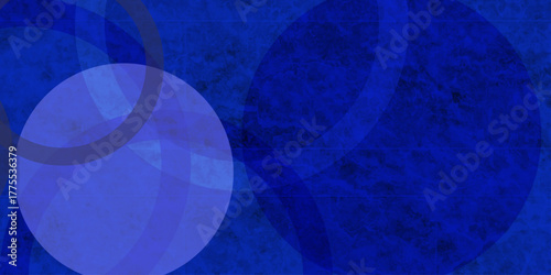 blue background with white circle rings in faded distressed vintage grunge texture design,  Dynamic shapes composition.  old geometric pattern paper in light and navy blue . 