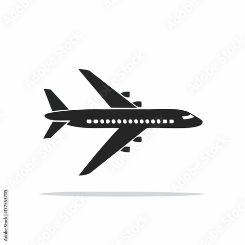 Black Silhouette Aircraft Flying, Commercial Transportation, Travel and Tourism Icon
