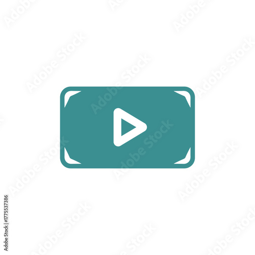 A simple, modern graphic icon depicting a teal video player with a white play button on a white background.