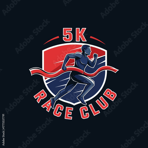 Dynamic 5K Race Club Logo with Runner Crossing Finish Line Design