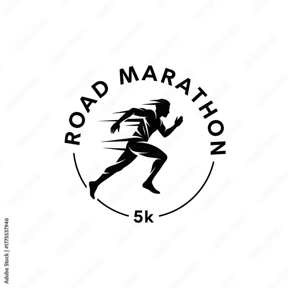 Fototapeta premium Dynamic 5K road marathon emblem depicting athletic runner in motion