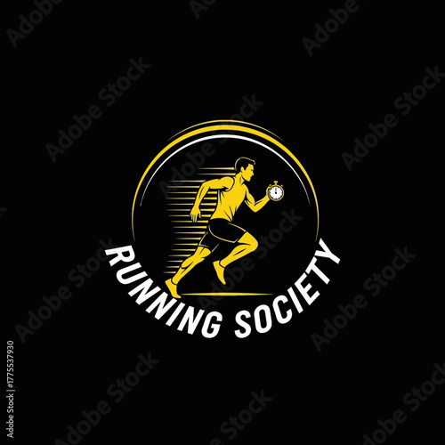 Dynamic Running Society Emblem: A Stylish Logo for Athletic Endeavors