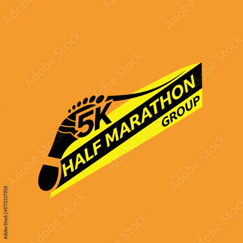 Dynamic 5K half marathon group emblem on a vibrant orange background