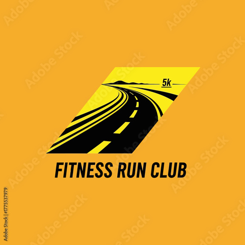dynamic road fitness emblem, vibrant yellow background, club activity symbol