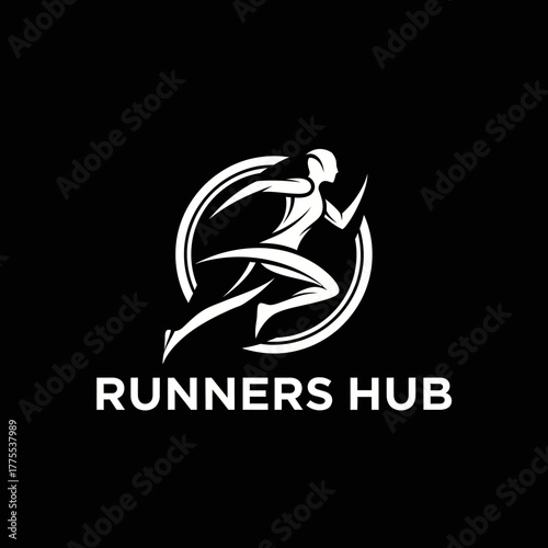 Dynamic Female Runner Logo Design White Silhouette on Dark Background