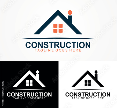 Modern Construction Logo Design | Real Estate Home Roof Icon | Building Company Branding Template