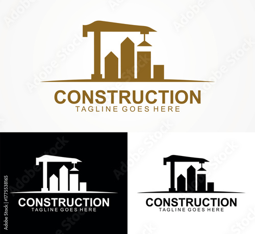 Modern Construction Company Logo Design with Building and Crane Icon