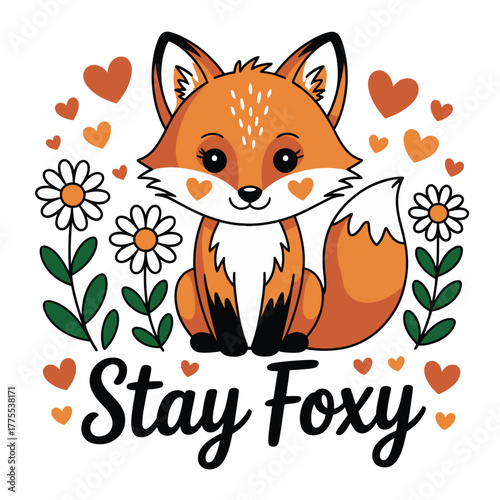 Cute cartoon fox character with big eyes and bushy tail illustration.