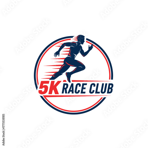 Dynamic 5K Race Club Logo Silhouette of a Runner in Action