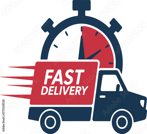 Fast delivery truck with stopwatch behind