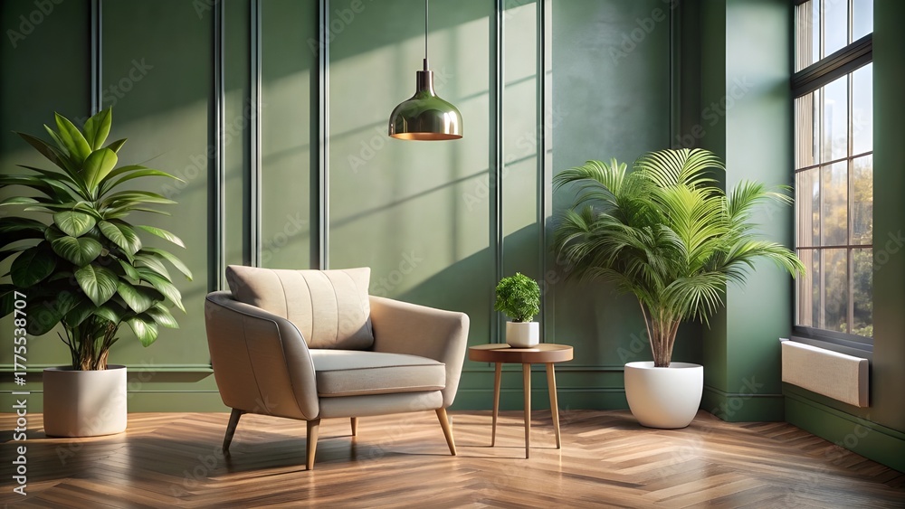 Fototapeta premium Living room with armchair and plants