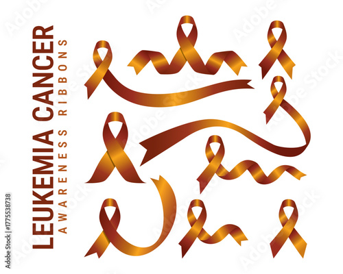 Leukemia Awareness Ribbon Vector Set - Orange Cancer Support Symbol