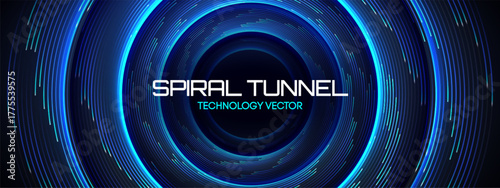 Circular spiral tech with background circle and whirlpool pattern abstract radial line. Ripple shine template with movement digital dark business and swirly geometric black. Neon energy shimmering