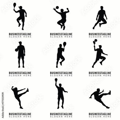 Athletic figures playing sports silhouette people
