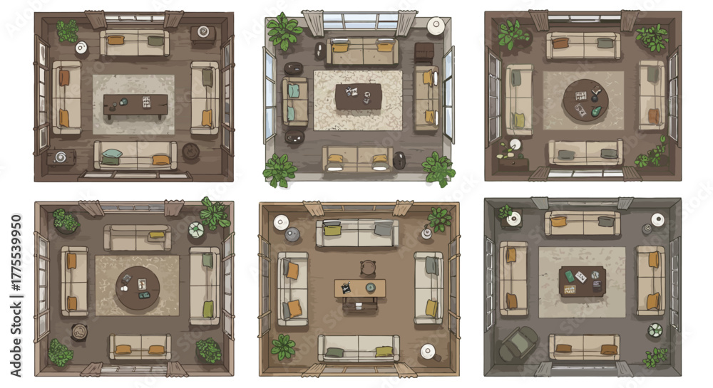 Obraz premium interior design floor plan showcasing living room layouts displaying furniture arrangement and room decor for home planning ideal for architects