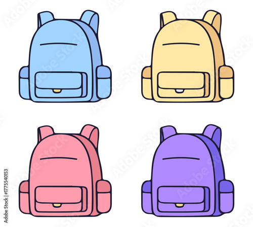 Backpack Set Flat Design School Bag Travel Vector Illustration