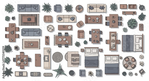 top view furniture arrangement creating interior design layouts for home plans focusing on space planning room design and architectural drawings