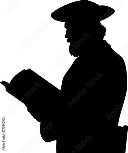 Black silhouette scholar reading book vector