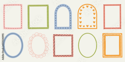 Collection of decorative ornate borders and frames with diverse geometric shapes and cute heart patterns perfect for crafts and embellishments