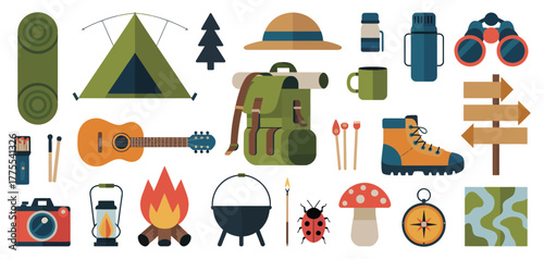 Camping gear and outdoor adventure equipment, perfect for nature exploration, hiking, wilderness trips, and travel activities