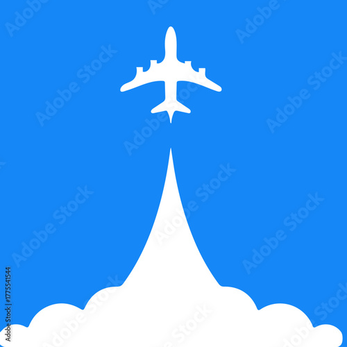 Airplane Taking Off Flying High in Sky with White Smoke Trail