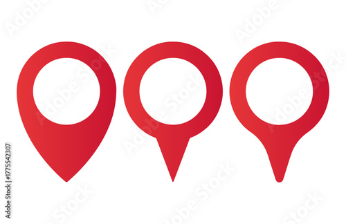 Set of Three Red Location Pin Pointers for Map Navigation