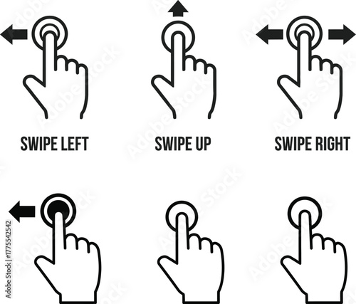 swipe gesture icons showing touch navigation for mobile app tutorials and interface design clarity
