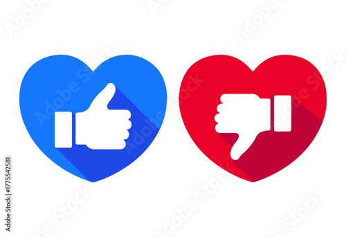 Thumbs Up and Down Heart Icon Social Media Like Dislike