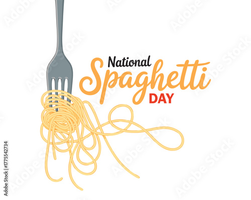 Spaghetti day. Hand lettering design for Spaghetti day. Vector illustration Hand drawn text for National holiday. Script. Calligraphic design for print card, banner, poster.